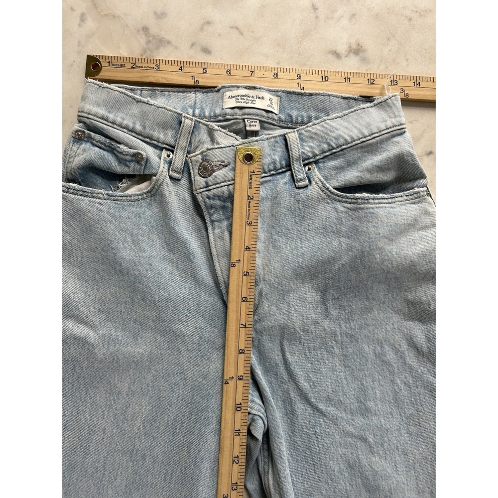 Abercrombie & Fitch Jeans Womens 27/4R Light Blue Curve Love 90s Straight Cross - Picture 12 of 14